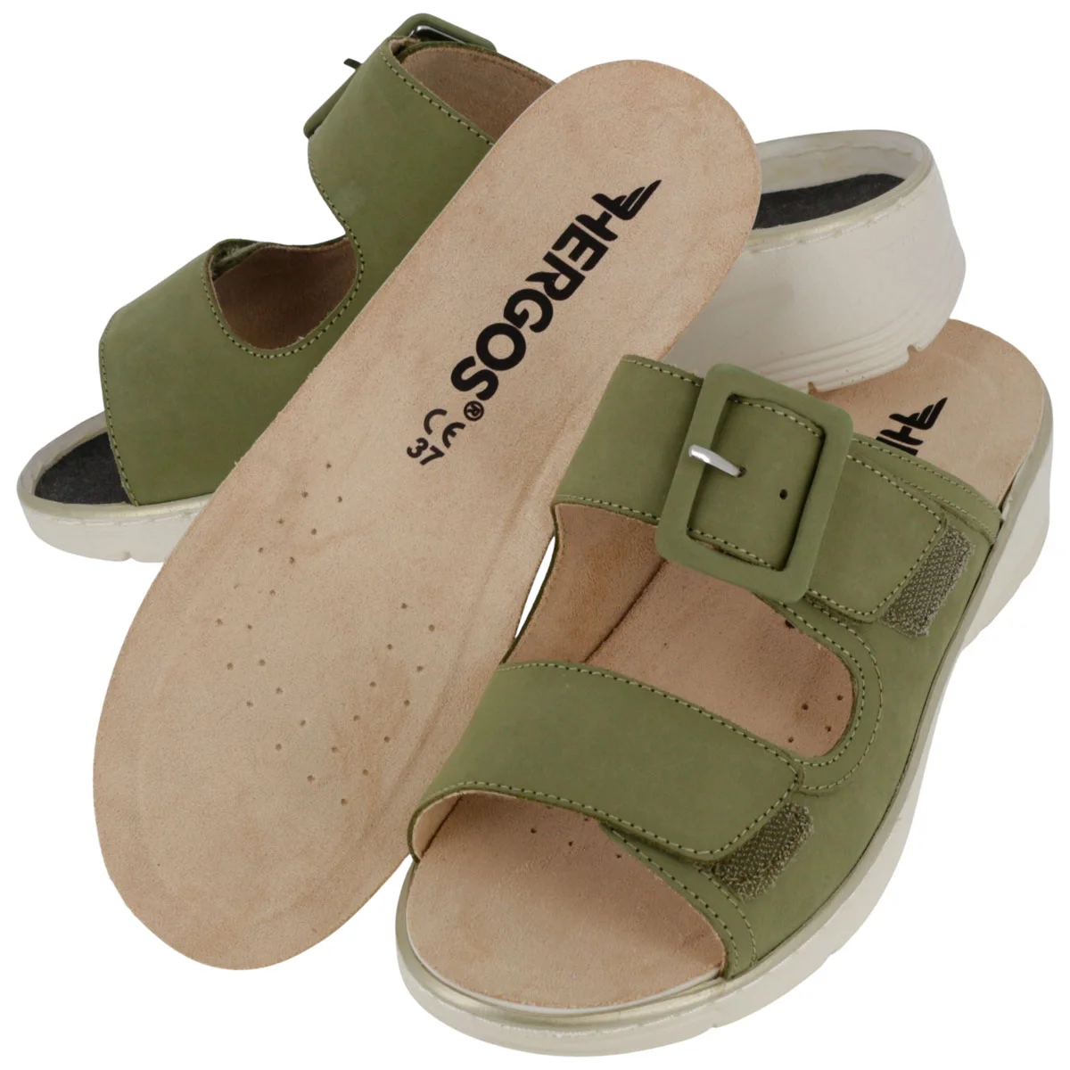 Ciabatta Donna Hergos Verde - Plantare Estraibile Suola Antiscivolo Doppio Velcro