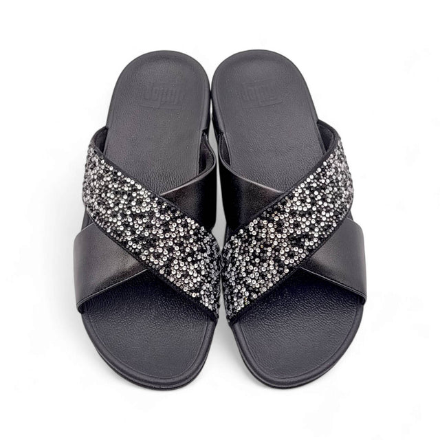Sandalo Donna FitFlop Ciabatta con Zeppa e Strass - Black