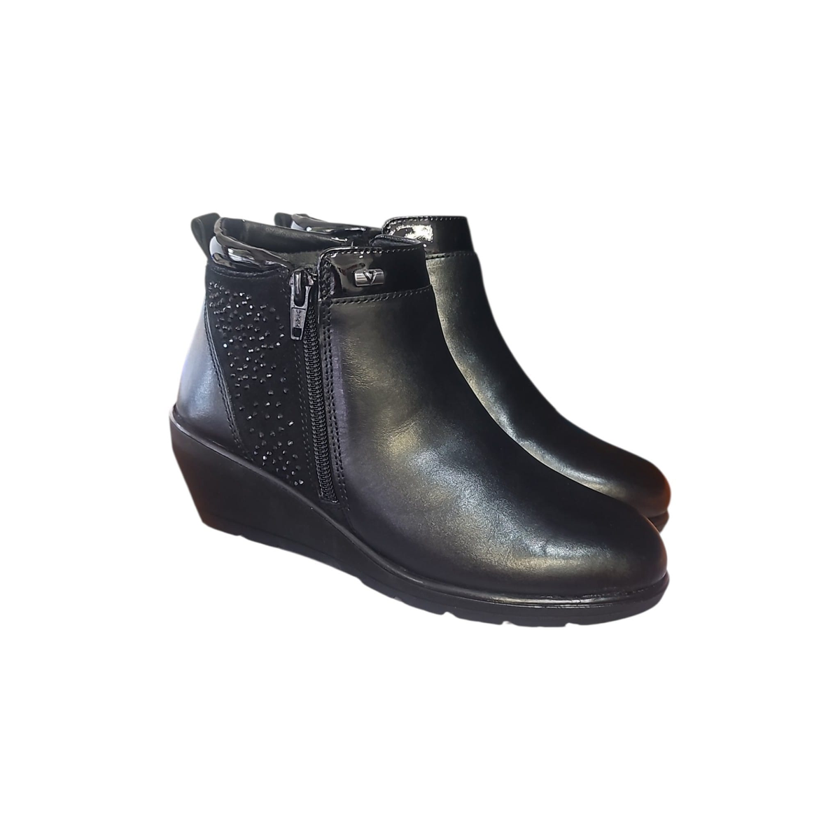 Stivaletti donna Valleverde 36341 Black in pelle con zip laterale e strass