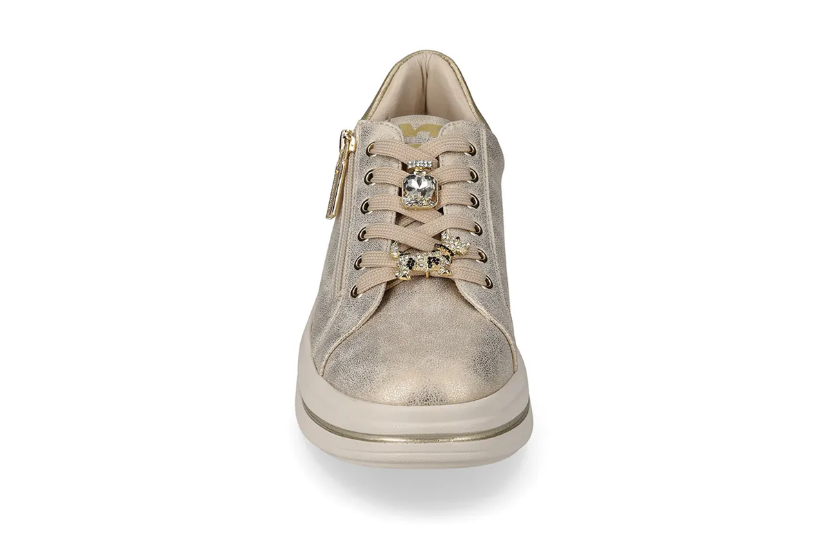 Vista frontale sneaker donna Valleverde 35492B Gold con lacci gioiello