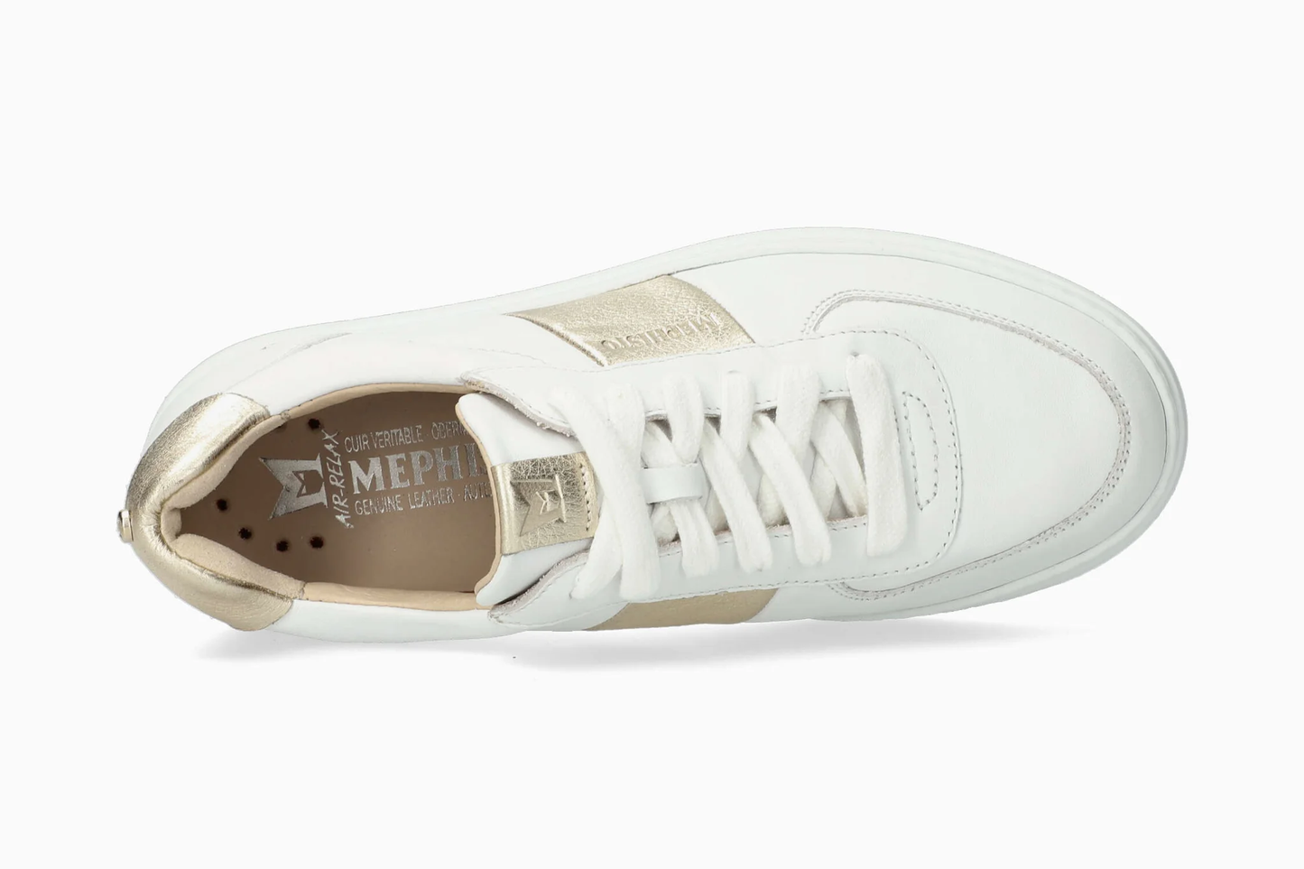 Mephisto Dayana – Sneaker Donna in Pelle Bianca con Dettagli Oro e Plantare Estraibile