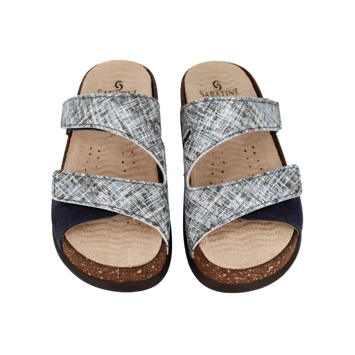 Ciabatta Donna in Pelle Hergos – Tweed e Camoscio Blu | Design Contemporaneo
