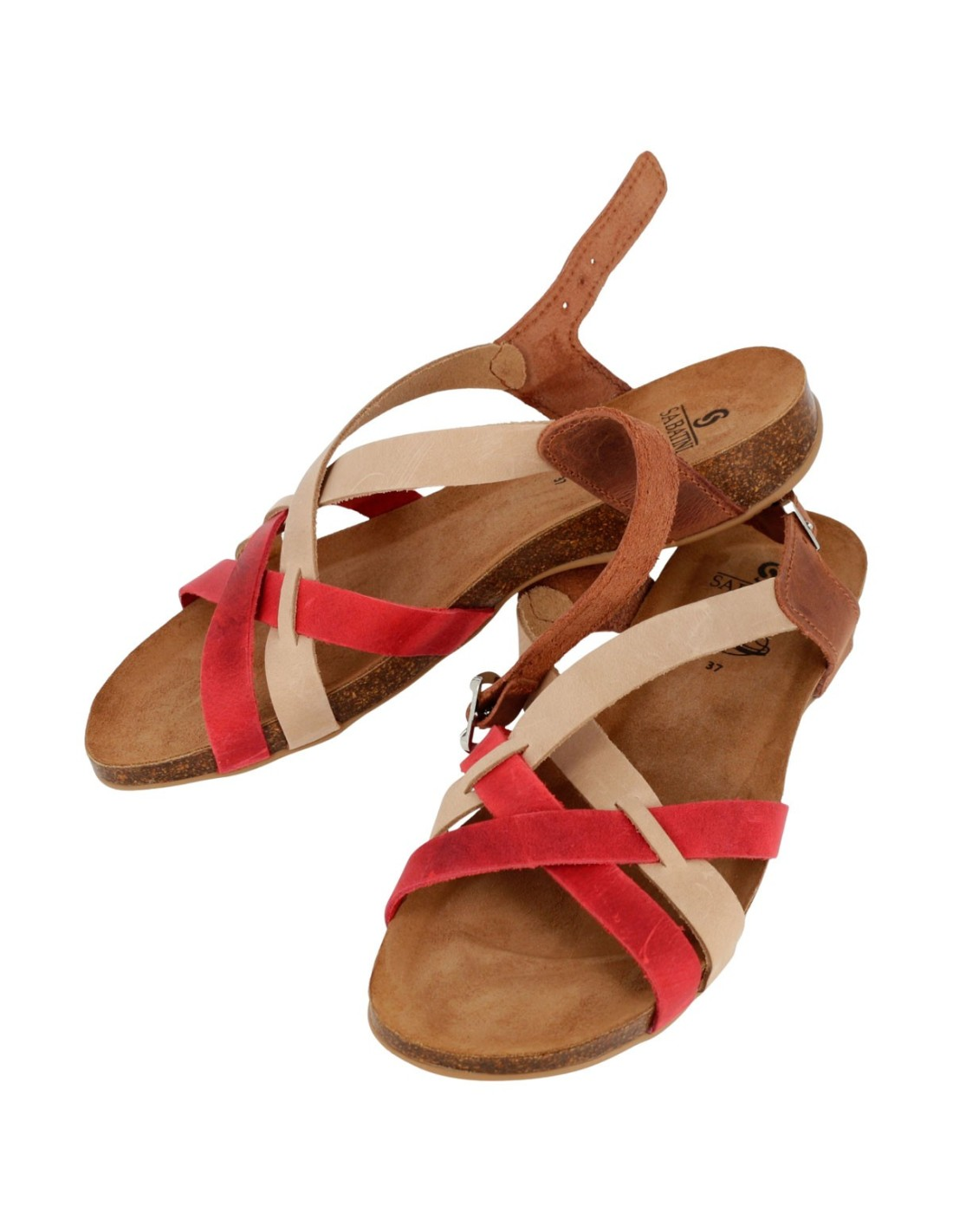 Sandali Donna Sabatini Sprinter – Pelle Multicolor Beige Rosso Zeppa Bassa