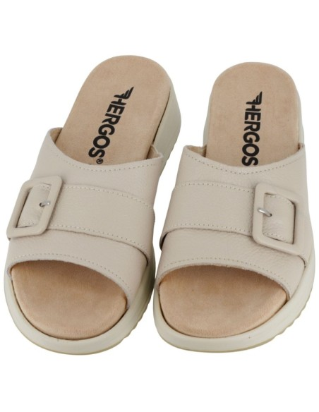 Hergos – Ciabatta Donna in Pelle con Fibbia | Soletta Estraibile | Beige