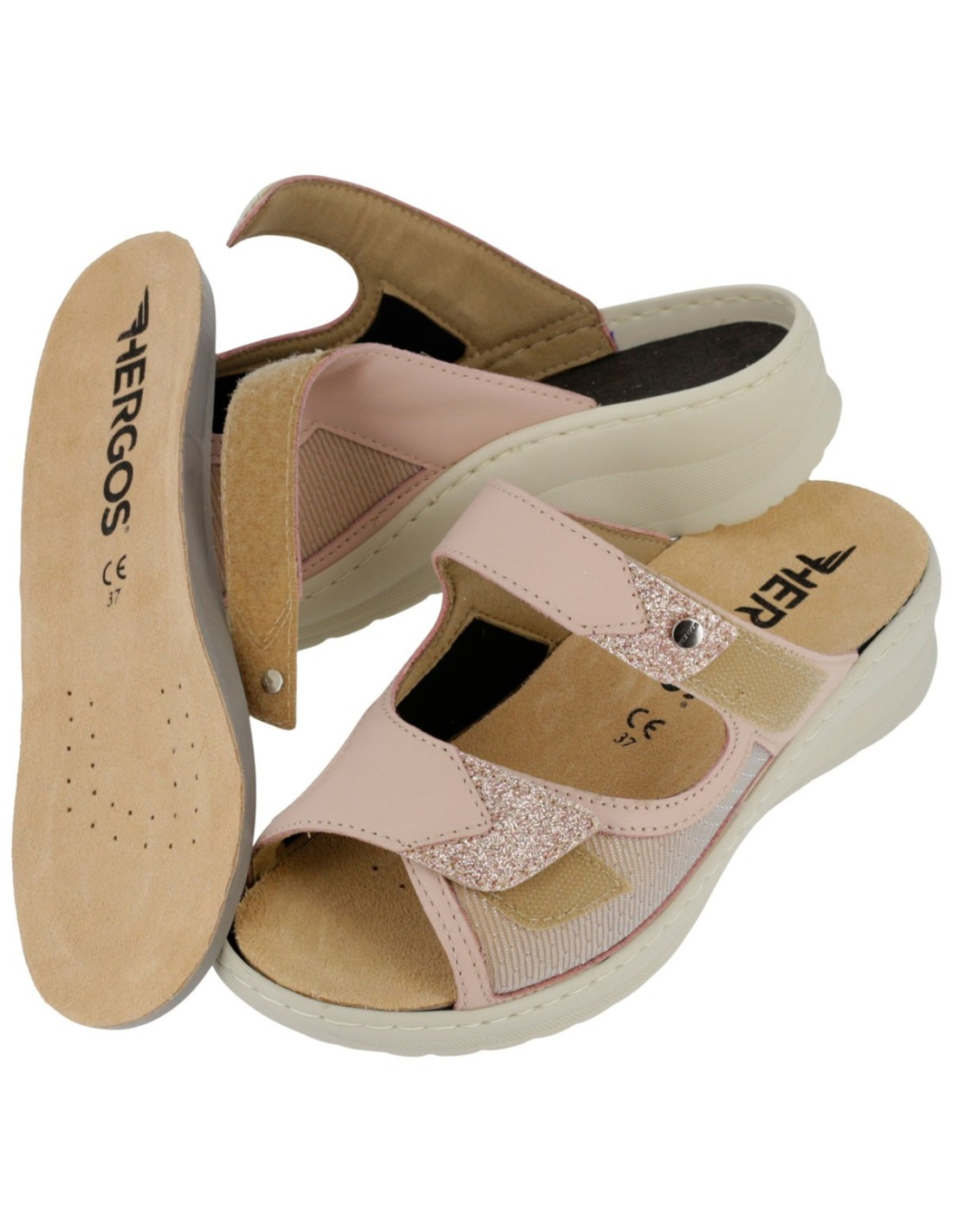 Ciabatta Hergos Donna Doppia Fascia Velcro Cipria