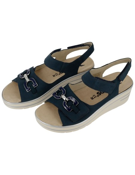 Hergos H6301 – Sandalo Donna in Pelle Effetto Seta | Plantare Estraibile | Fasce Regolabili | Blu