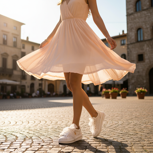 Valleverde Sneaker Silver - ragazza con vestito svolazzante