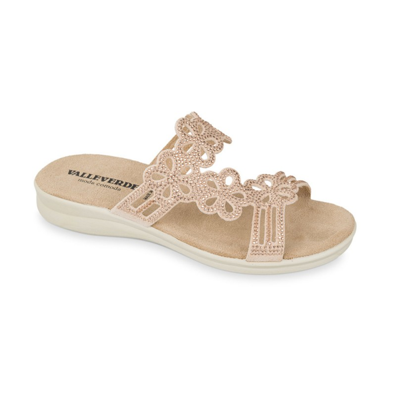 Ciabatta Donna Valleverde – Zeppa Bassa Fasce con Strass 25325-0 Oro