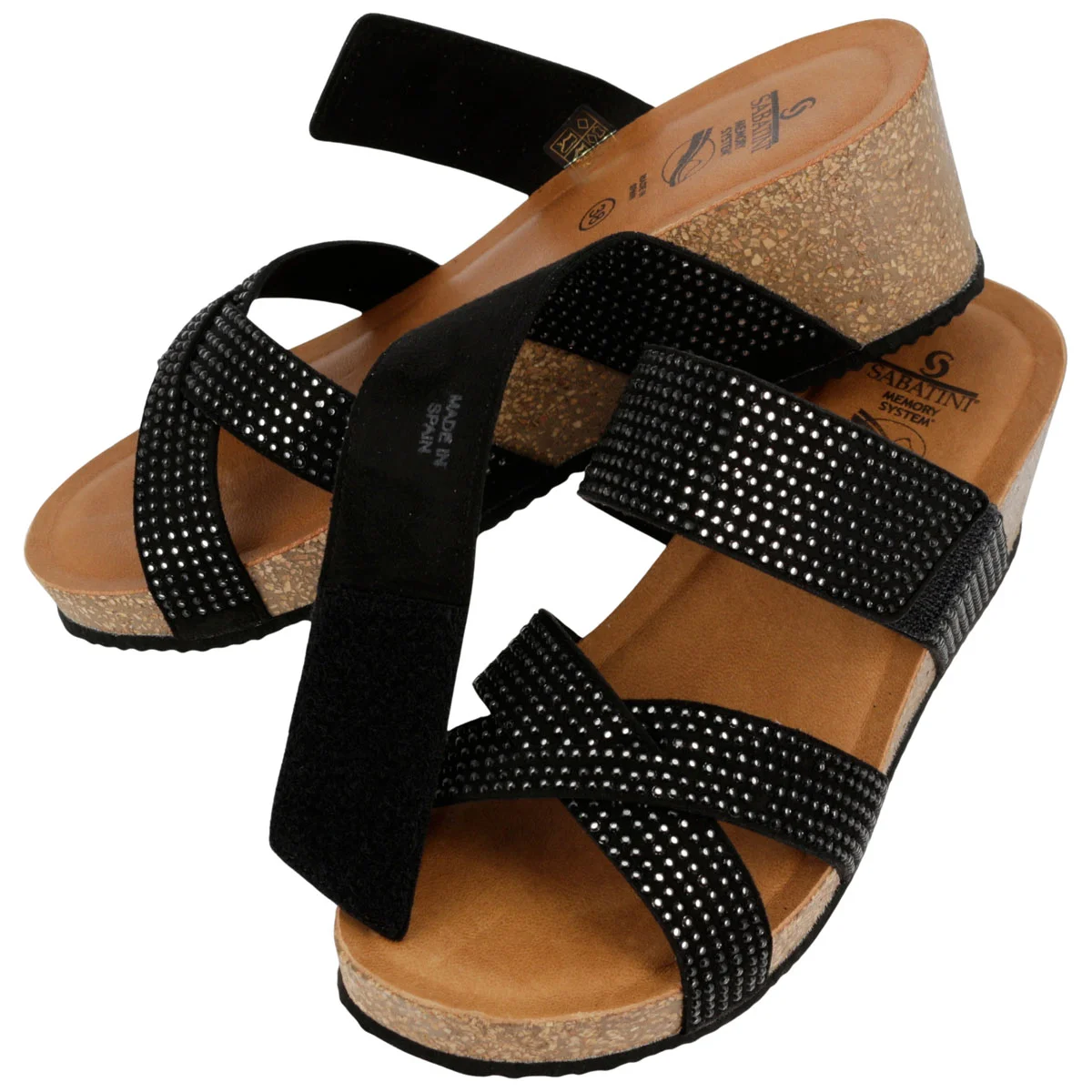 Ciabatta Sabatini Diamond 4360 Nero – vista laterale con suola sughero Made in Spain