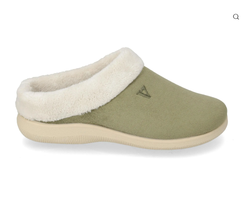 Pantofola donna Valleverde Olivo verde oliva con bordo morbido panna, vista laterale