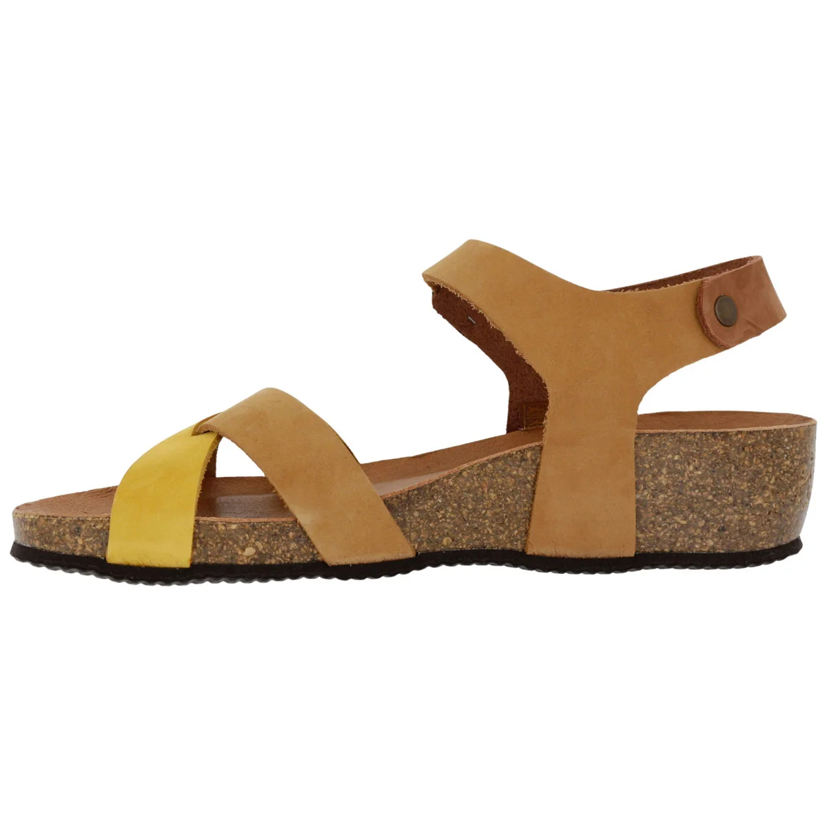Sandalo Sabatini 4032 Nabuk Camel Ocra – vista laterale sinistra con suola sughero