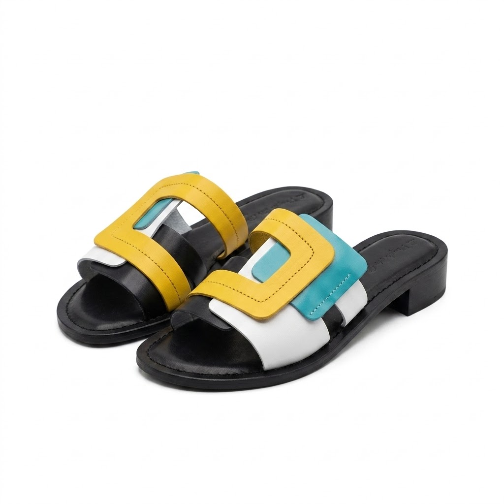 Sabot Donna Jane Tricolore in Pelle - L'Angolo del Cuoio Firenze