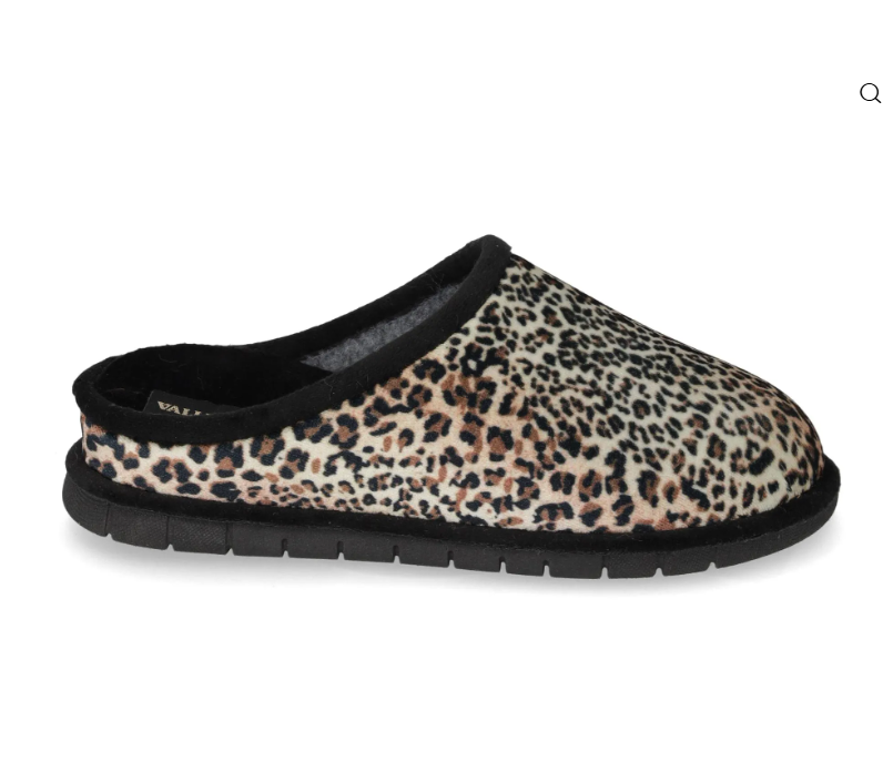 Pantofola donna Valleverde 62110 leopardata con suola nera, vista laterale