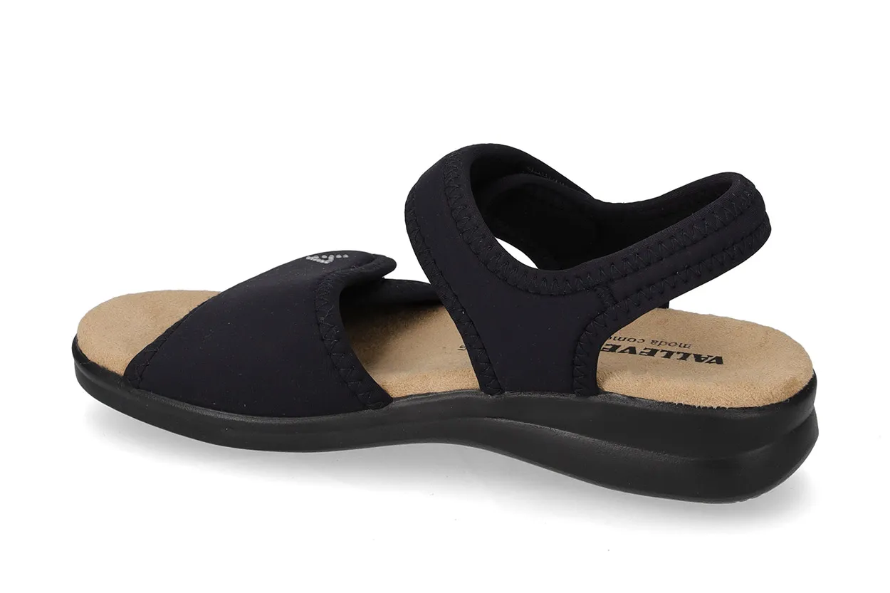 Sandalo Donna Valleverde – Strappo Elasticizzato per Alluce Valgo 25324-0 Nero