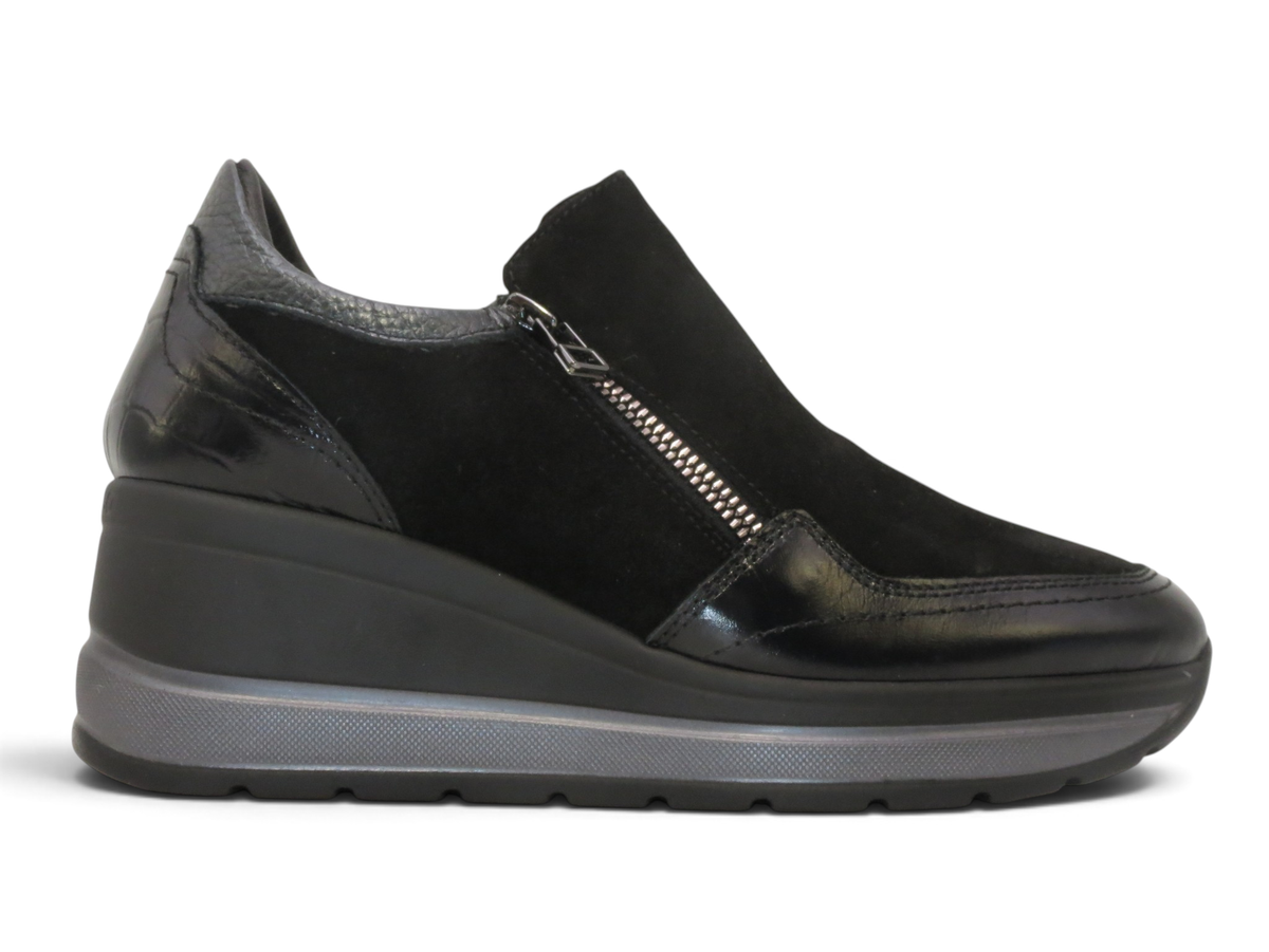 Sneaker donna Melluso R45043 nera con zeppa e zip laterale