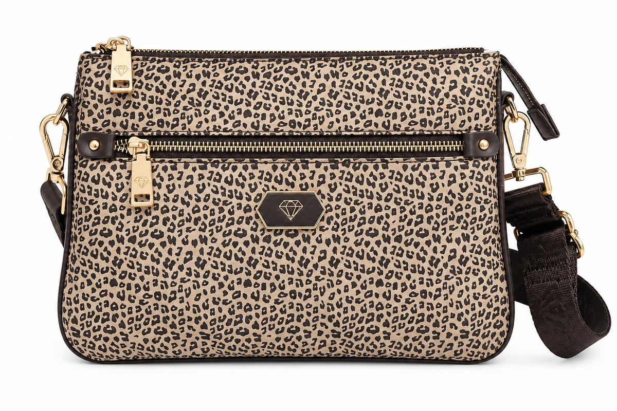 Borsa a tracolla Caleidos 902N 21B animalier, vista frontale su sfondo bianco