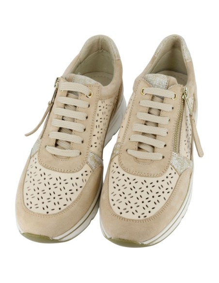 Sneaker Sabatini S6020 Sabbia – vista frontale coppia su sfondo bianco con traforazione geometrica