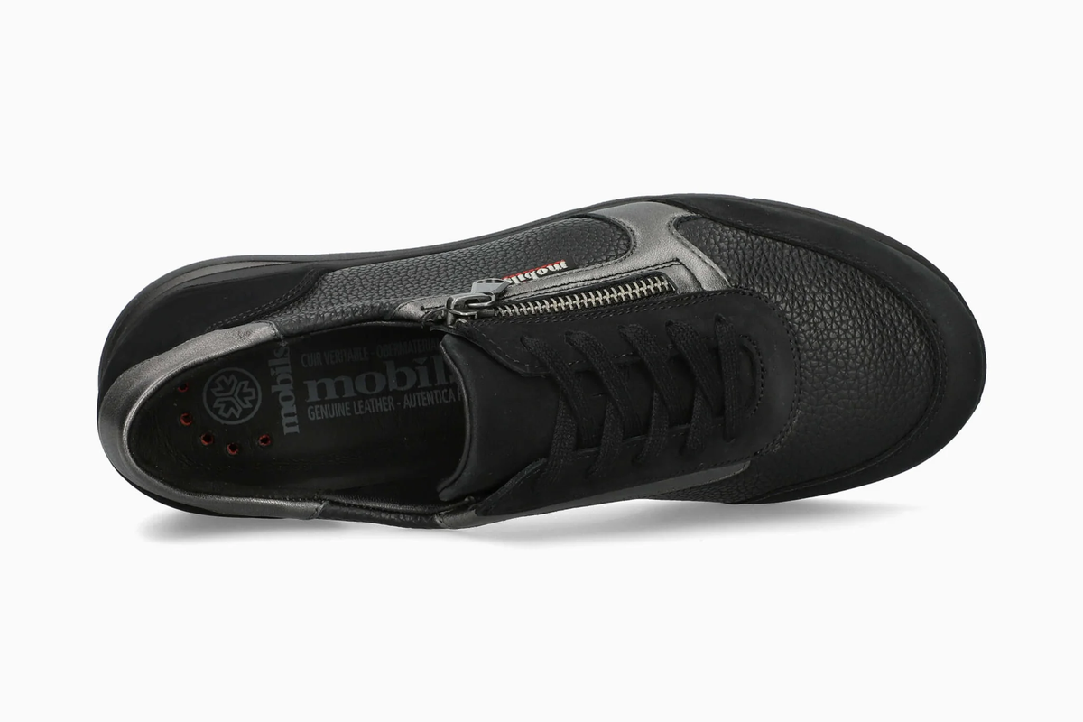 Sneaker donna Mobils by Mephisto Millena nera con lacci e zip, vista dall’alto
