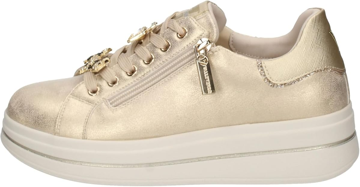 Sneaker donna Valleverde 35492B Gold con zeppa, vista laterale