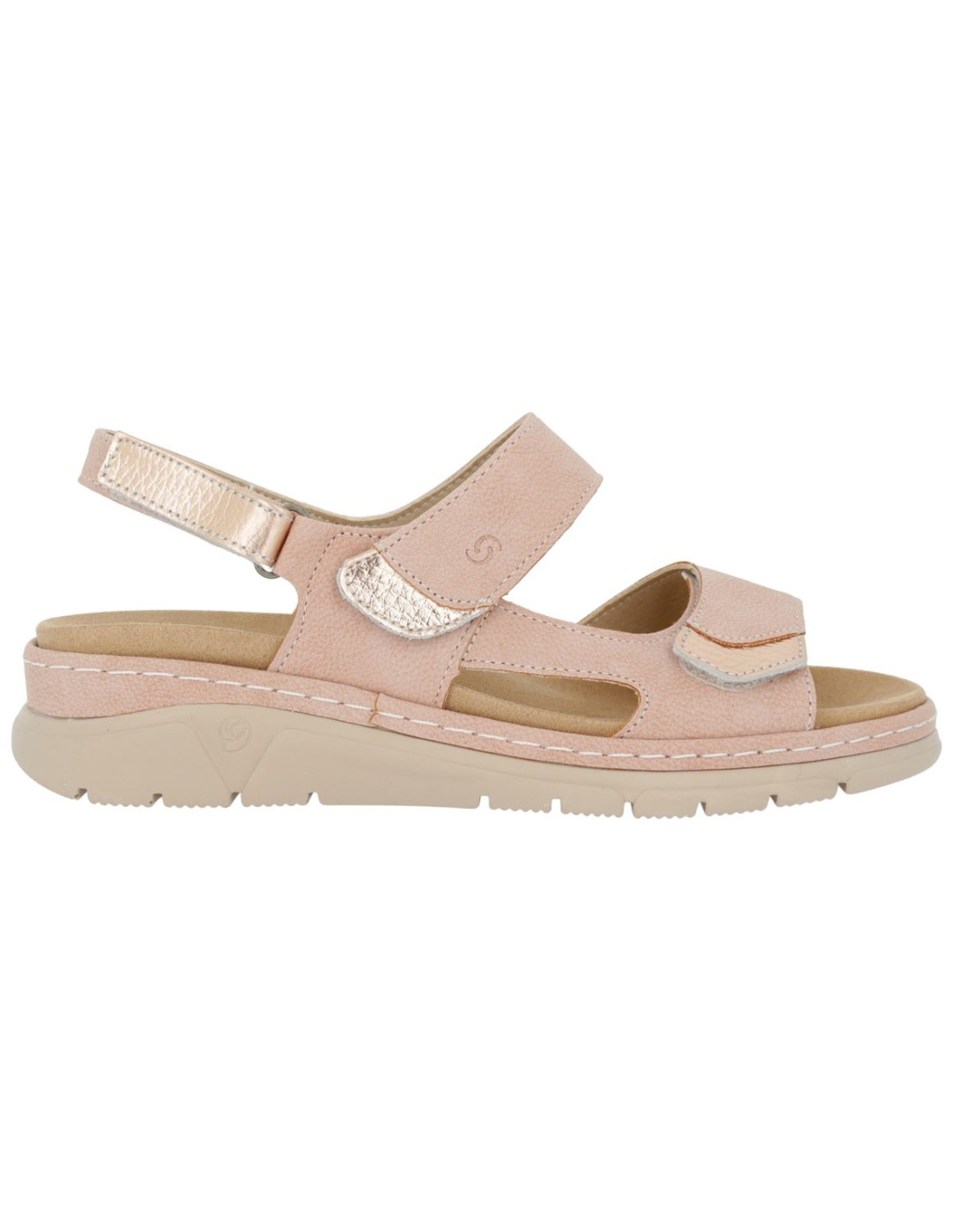 Sandalo Sabatini S1763 Nabuk Cipria – vista laterale con inserto laminato oro rosa