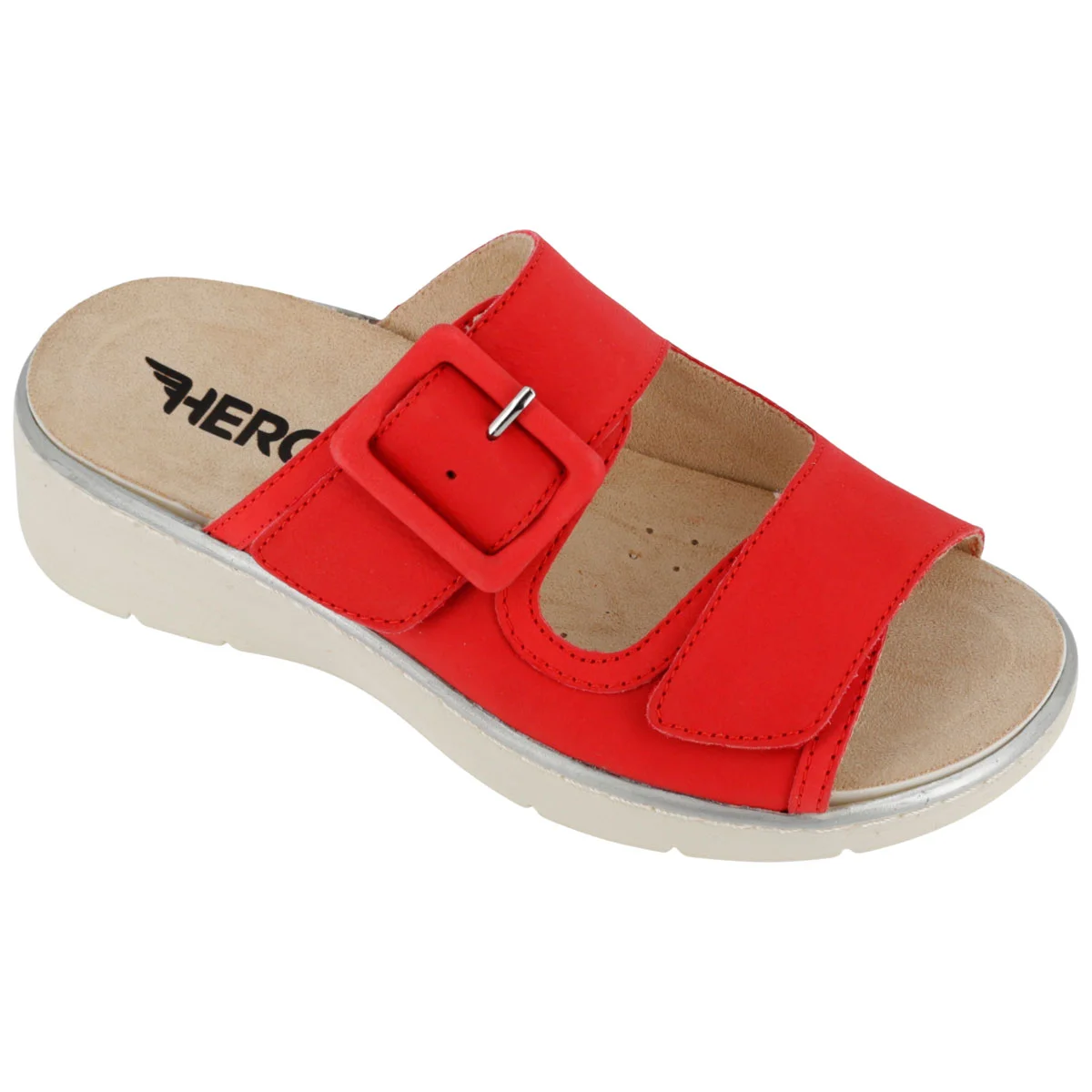 Ciabatta Donna Hergos Rossa - Plantare Estraibile Suola Antiscivolo Doppio Velcro