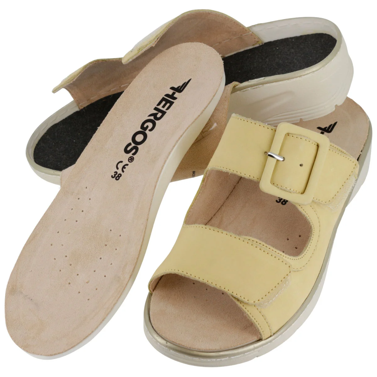 Ciabatta Donna Hergos Seta/Burro - Plantare Estraibile Suola Antiscivolo Doppio Velcro