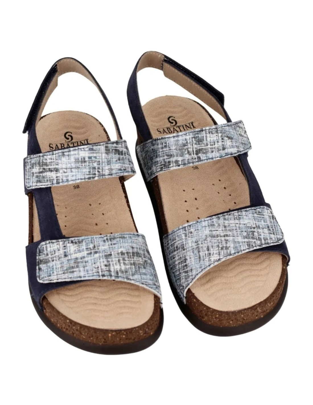 Sandalo Donna Sabatini in Pelle Tweed e Camoscio Blu – Doppia Fascia Regolabile