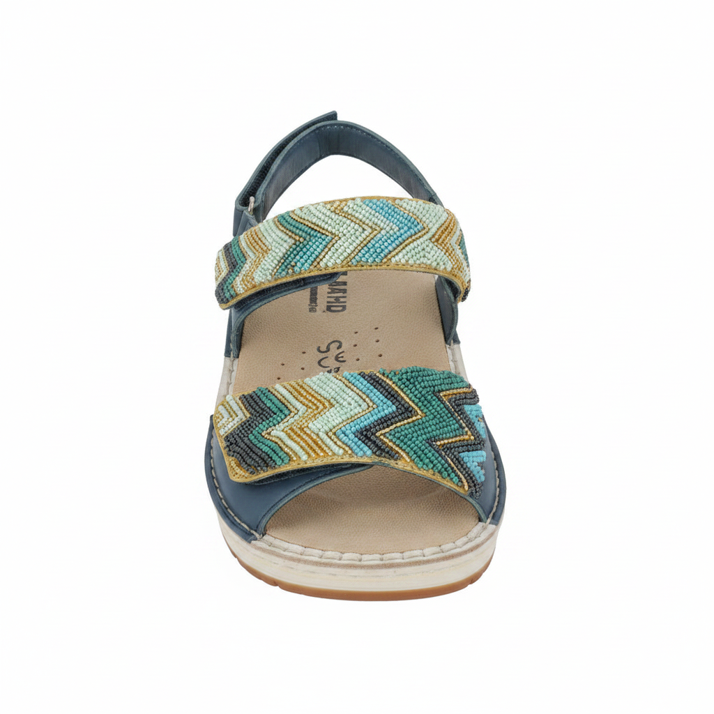 Sandalo donna Hergos T.Ancona Blu vista frontale perline chevron
