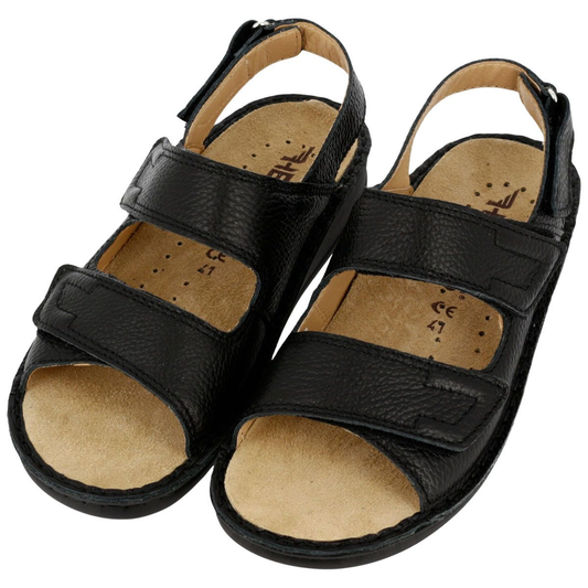 Hergos H441 – Sandalo Uomo in Vera Pelle | Doppia Fascia Regolabile | Plantare Estraibile | Nero