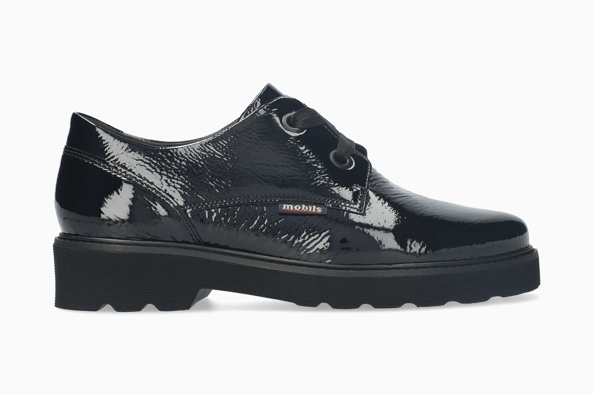 Derby donna Mobils by Mephisto Orelia nera in vernice, vista laterale