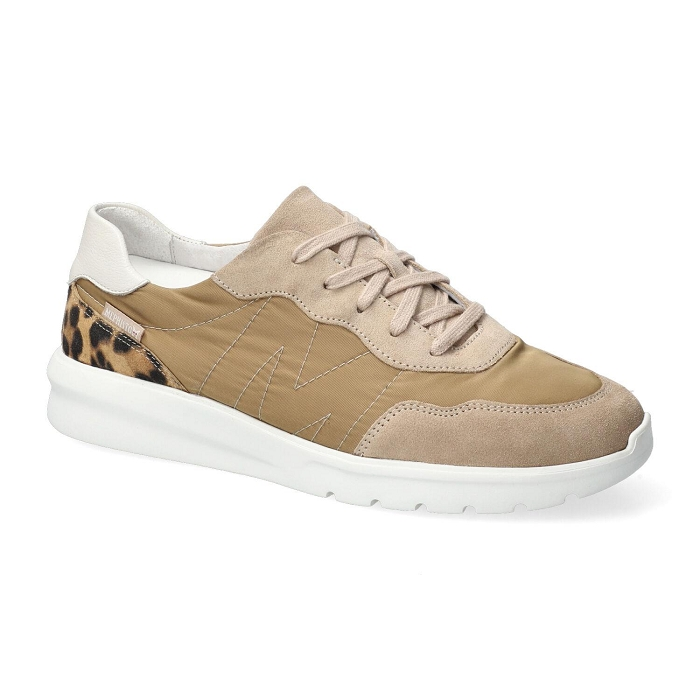 Mephisto Macha – Sneaker Donna in Tessuto e Scamosciato Beige con Dettaglio Leopardato