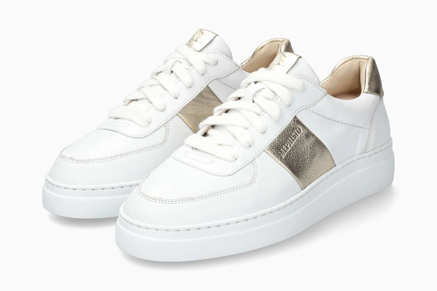 Mephisto Dayana – Sneaker Donna in Pelle Bianca con Dettagli Oro e Plantare Estraibile