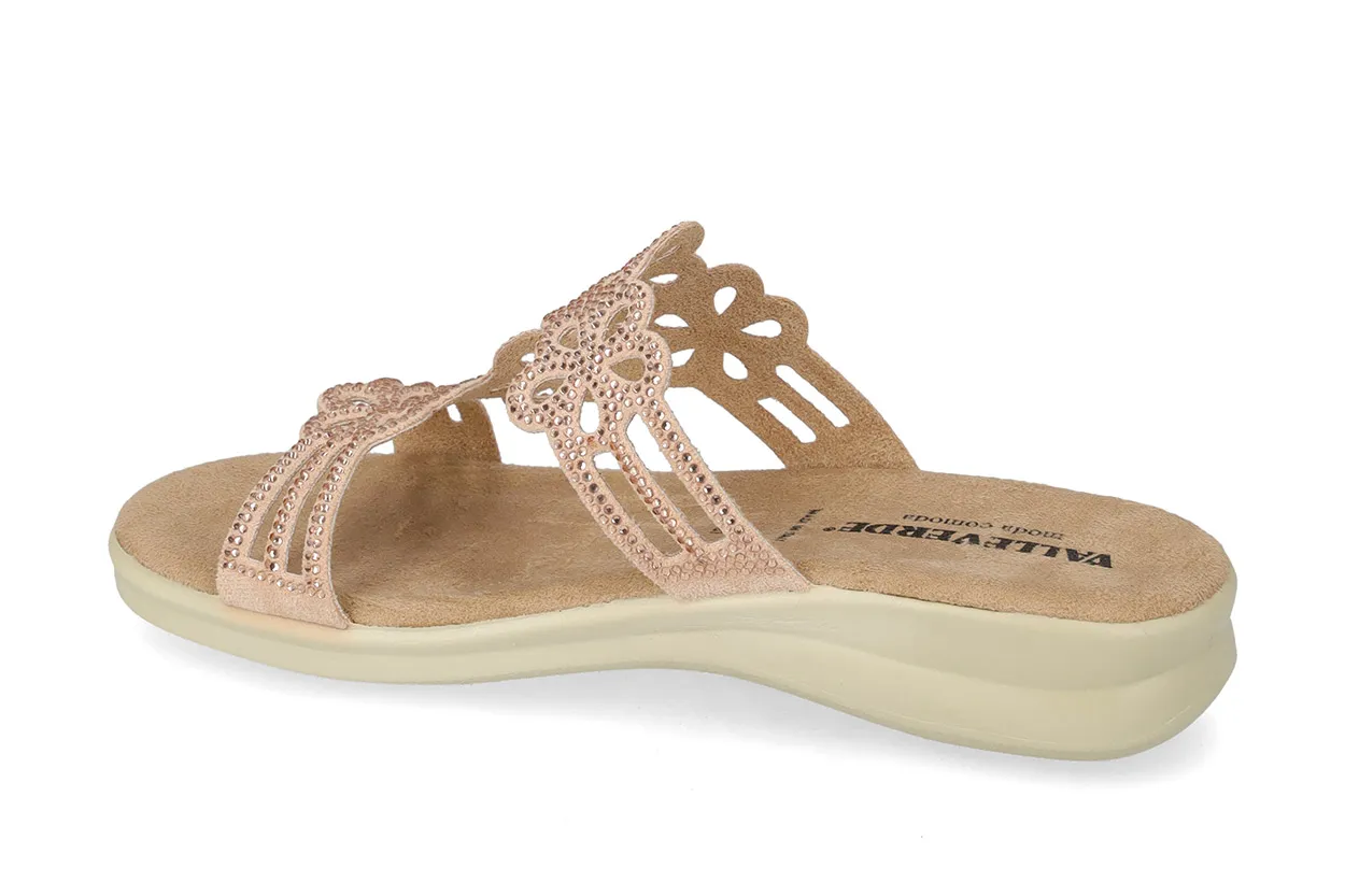 Ciabatta Donna Valleverde – Zeppa Bassa Fasce con Strass 25325-0 Oro