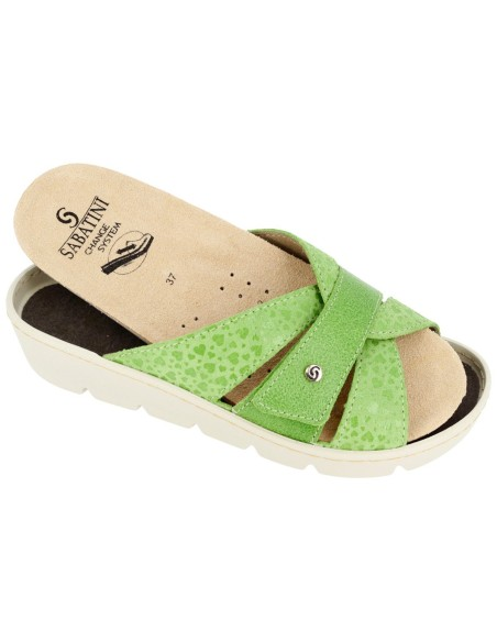 Ciabatta Sabatini S1061 Pistacchio – vista tre quarti con plantare estraibile estratto