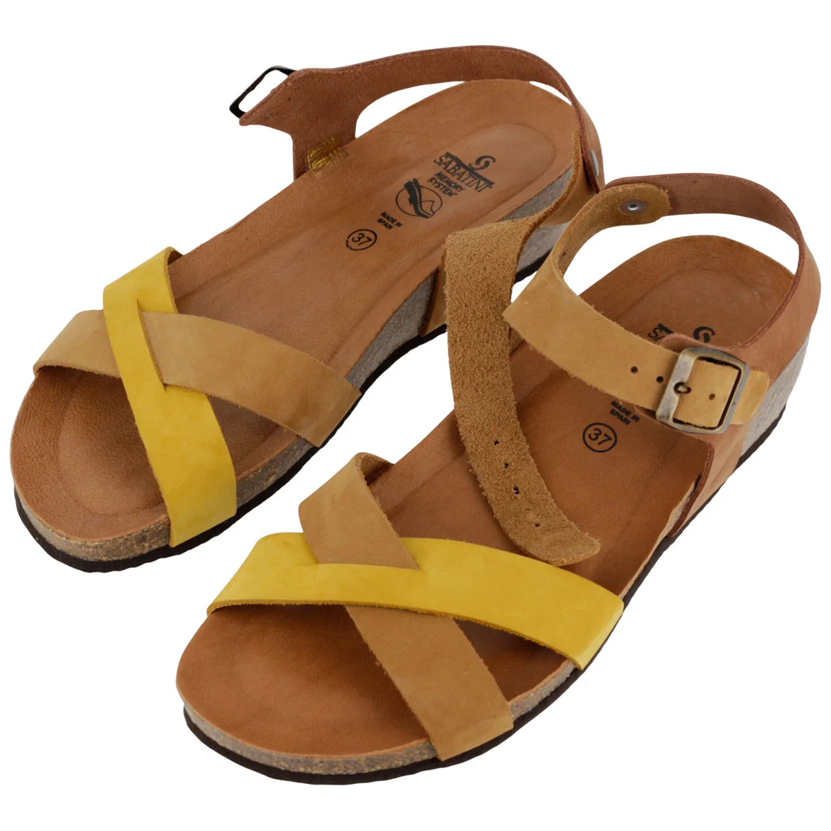 Sandalo Sabatini 4032 Nabuk Camel Ocra – vista tre quarti coppia
