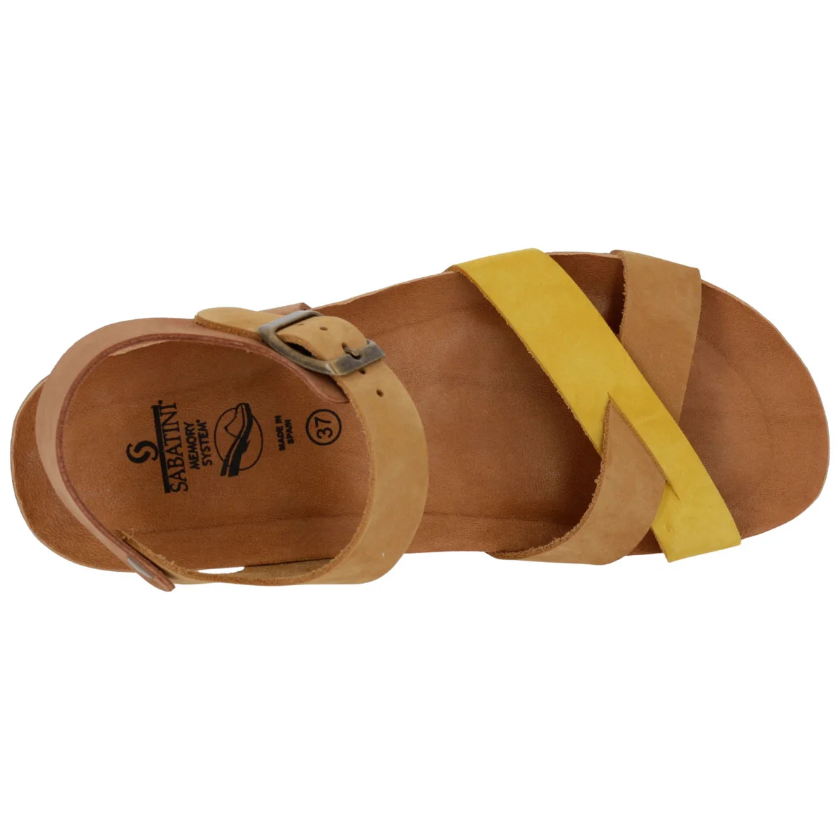 Sandalo Sabatini 4032 Nabuk Camel Ocra – vista dall'alto soletta Memory System Made in Spain