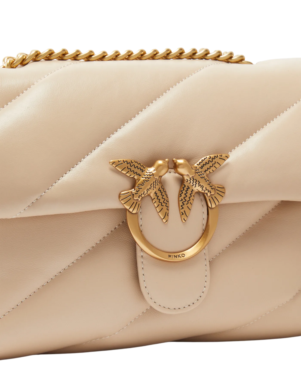Pinko borsa Love Bag Classic Puff in pelle beige oro