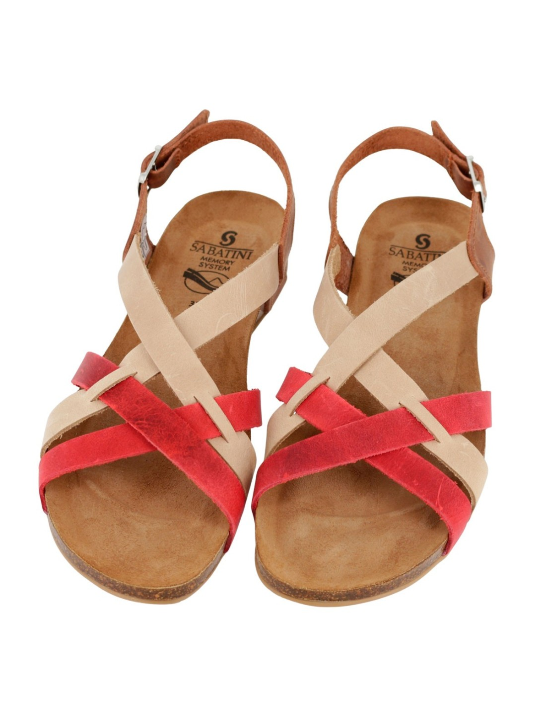 Sandali Donna Sabatini Sprinter – Pelle Multicolor Beige Rosso Zeppa Bassa