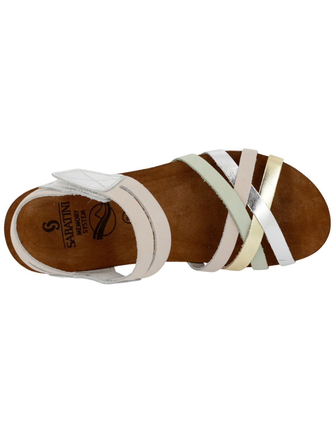Sandalo Donna Bio Sabatini in Pelle Laminata Multi Bianco Crema Oro – Fasce Incrociate e Plantare Memory System