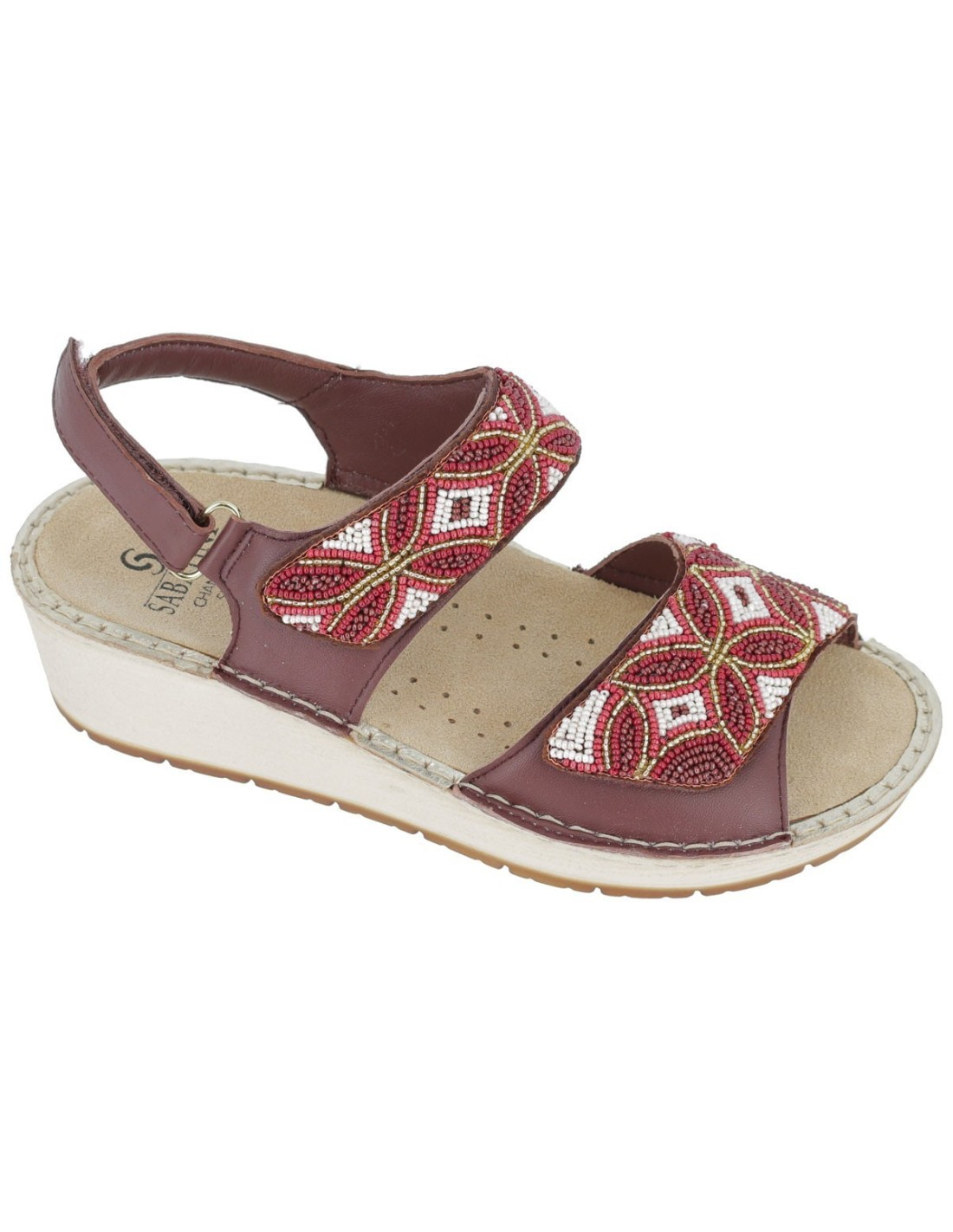 Sandalo Donna  Sabatini con Perline Geometriche e Doppia Fascia Regolabile