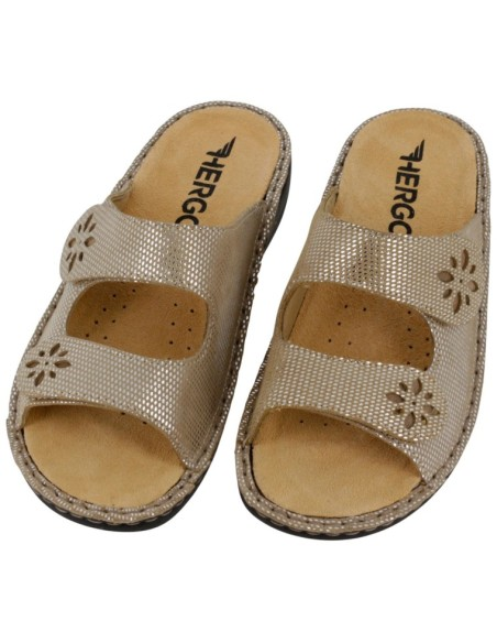 Ciabatta  Hergos in pelle con doppia fascia regolabile e plantare estraibile - Sirio Beige