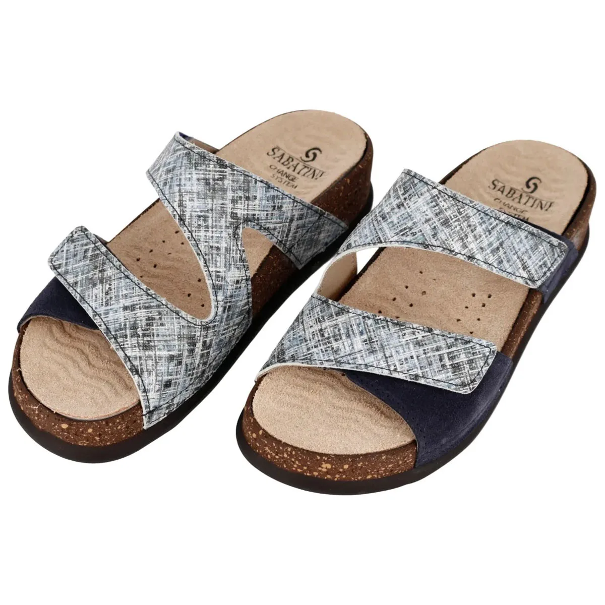 Ciabatta Donna in Pelle Hergos – Tweed e Camoscio Blu | Design Contemporaneo