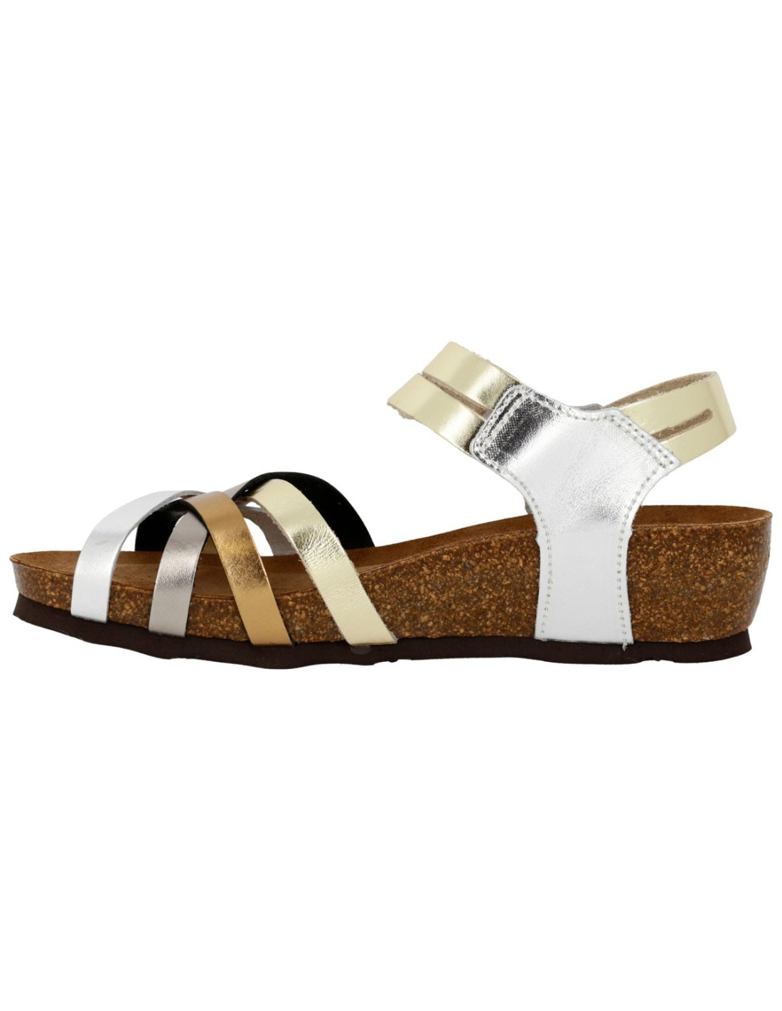 Sandalo Donna Bio Sabatini in Pelle Laminata Multi Platino – Fasce Incrociate e Plantare Memory System