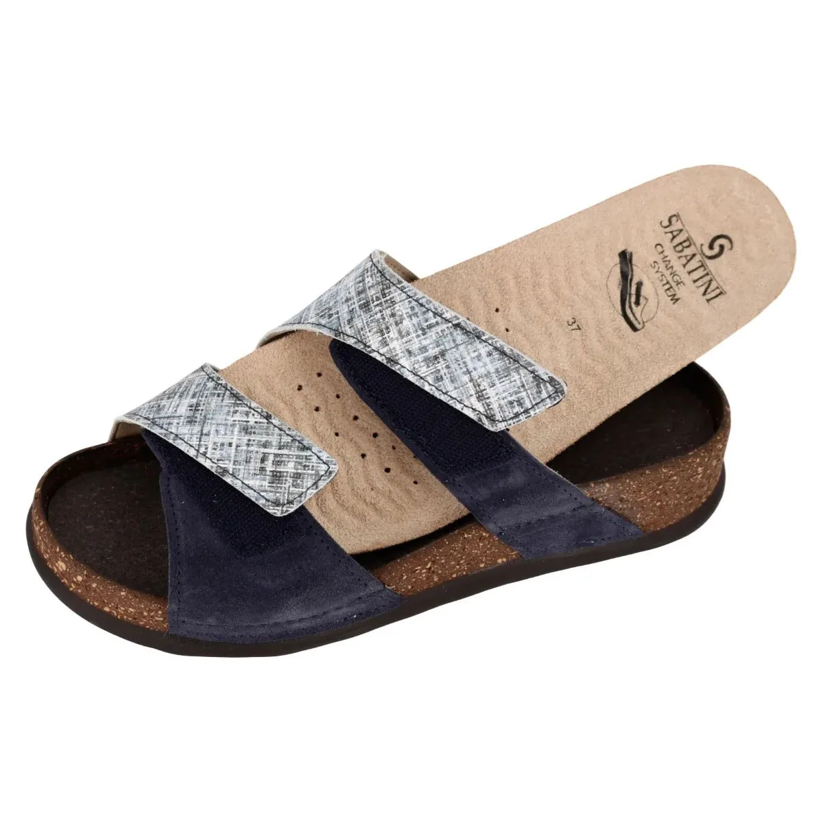 Ciabatta Donna in Pelle Hergos – Tweed e Camoscio Blu | Design Contemporaneo