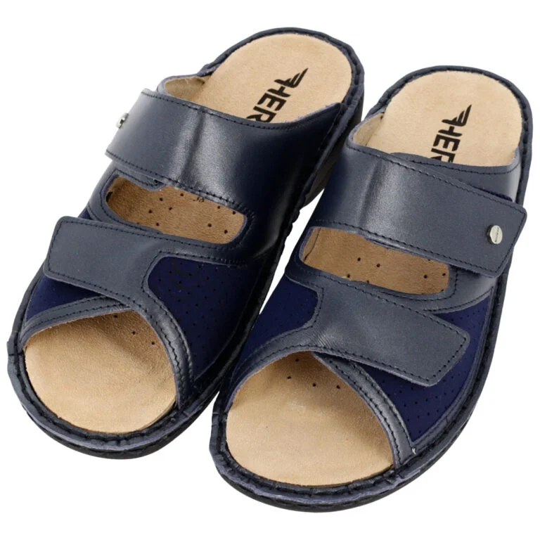 Hergos H1911 – Ciabatta Donna in Pelle con Inserto per Alluce Valgo | Soletta Estraibile | Blu