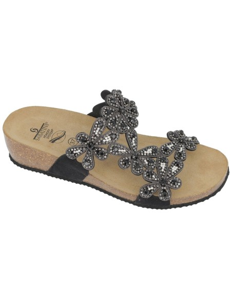 Ciabatta Sabatini S6053 Butterfly Nero – vista laterale con suola sughero naturale