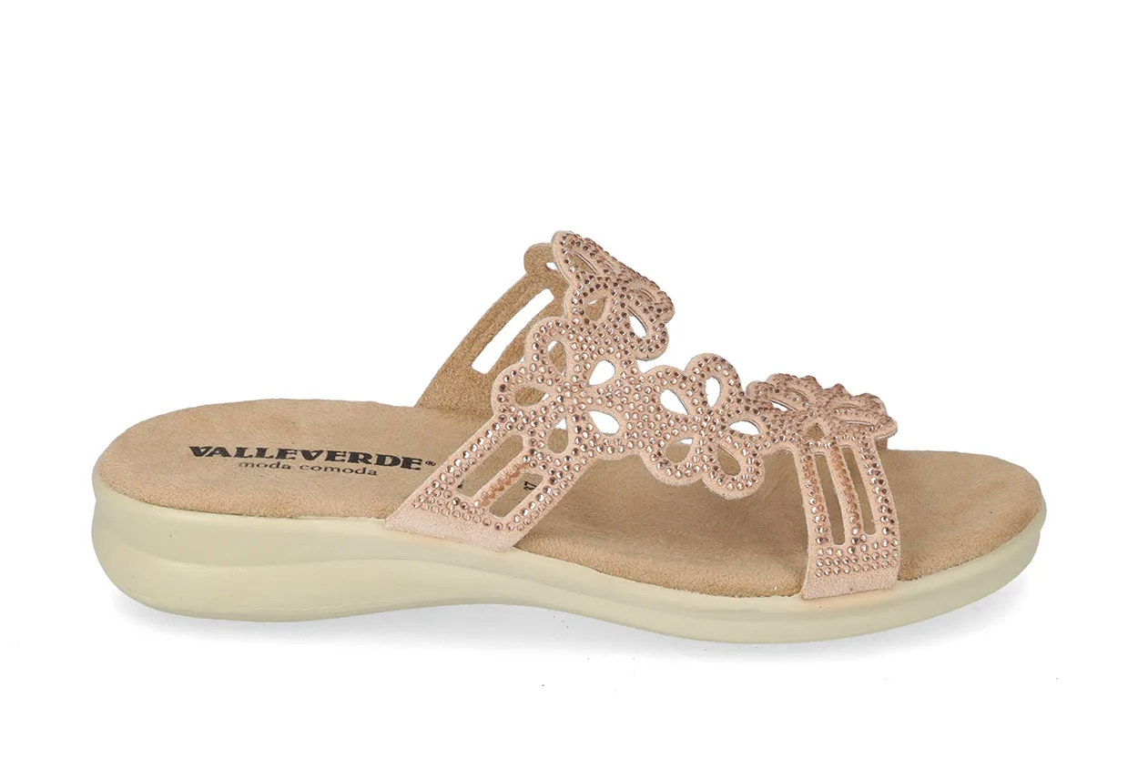 Ciabatta Donna Valleverde – Zeppa Bassa Fasce con Strass 25325-0 Oro