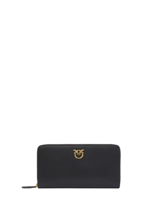 Pinko portafogli Ryder con zip in pelle liscia nero oro