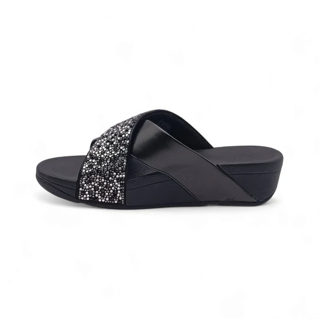 Sandalo Donna FitFlop Ciabatta con Zeppa e Strass - Black