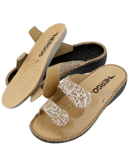 Ciabatta Hergos Donna Doppia Fascia Velcro Beige